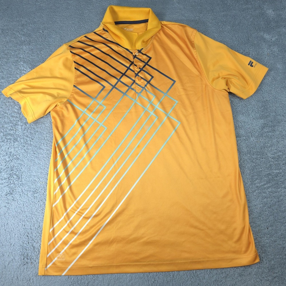 Fila Sport Polo Shirt Mens XL Yellow Geometric Athletic Performance Lightweight